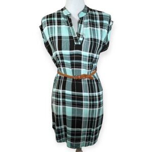 NO BOUNDARIES TURQUOISE/MINT PLAID DRESS SZ.S EUC